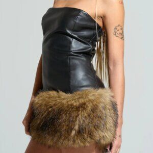 AKIRA BARON PU MINI DRESS WITH FUR TRIM Size MM